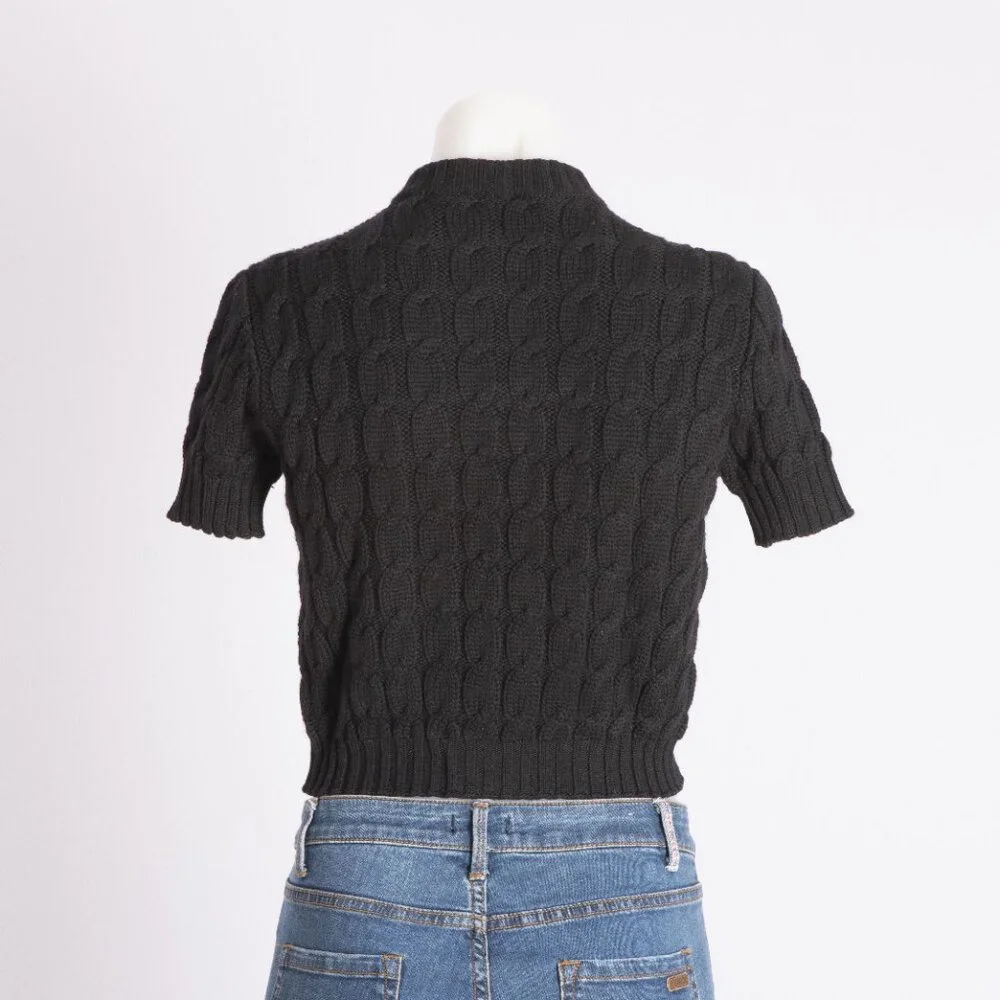 Krizia Maglia Black Cable Knit Wool Sweater Size US 4 - Picture 5 of 6